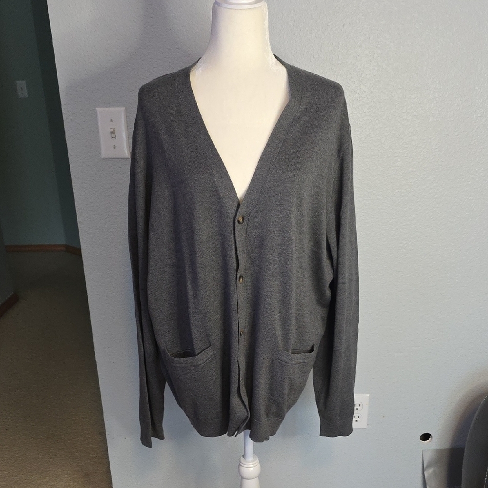 Paul Fredrick Gray Cardigan Sweater V-Neck Knit